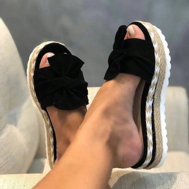 Platform Slide Sandals with Bow Detail
