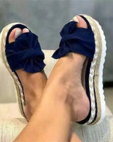 Platform Slide Sandals with Bow Detail