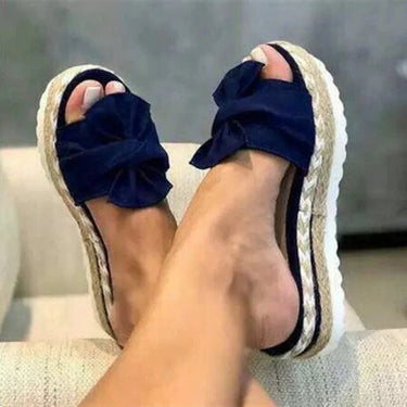 Platform Slide Sandals with Bow Detail