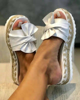 Platform Slide Sandals with Bow Detail