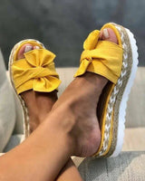 Platform Slide Sandals with Bow Detail