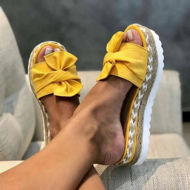 Platform Slide Sandals with Bow Detail