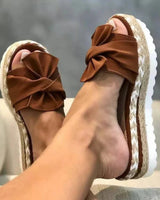 Platform Slide Sandals with Bow Detail