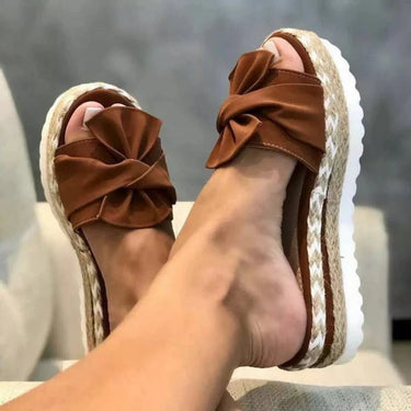 Platform Slide Sandals with Bow Detail