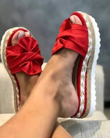 Platform Slide Sandals with Bow Detail