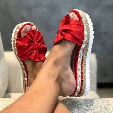 Platform Slide Sandals with Bow Detail