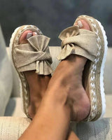Platform Slide Sandals with Bow Detail