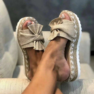 Platform Slide Sandals with Bow Detail