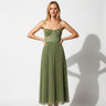 Pleated Corset Midi Dress with Spaghetti Straps