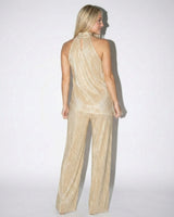Pleated Halter Top and Wide-Leg Trouser Set