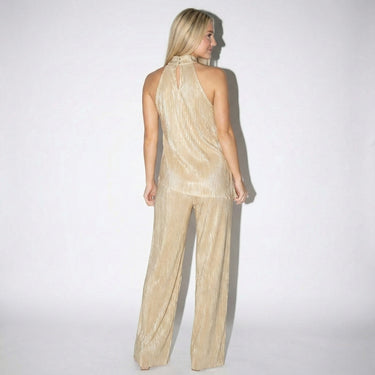 Pleated Halter Top and Wide-Leg Trouser Set