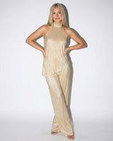 Pleated Halter Top and Wide-Leg Trouser Set