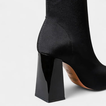Pointed Toe Ankle Boots with Block Heel and Stitch Detail