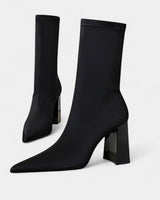 Pointed Toe Ankle Boots with Block Heel and Stitch Detail