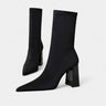 Pointed Toe Ankle Boots with Block Heel and Stitch Detail