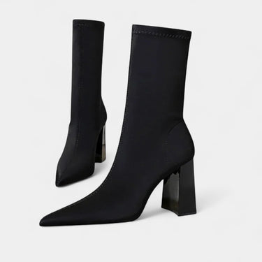 Pointed Toe Ankle Boots with Block Heel and Stitch Detail