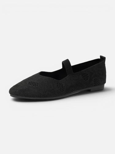 Close-up of open-knit fabric on ballet flat upper