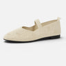 Pointed-toe Mary Jane ballet flat with open-knit upper and elastic strap, side view