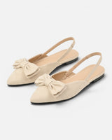 Pointed toe slingback ballet flat with structured bow detail on the vamp