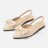 Pointed toe slingback ballet flat with structured bow detail on the vamp