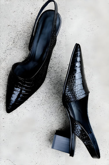 Pointed Toe Slingback Shoes with Block Heel