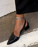 Pointed Toe Slingback Shoes with Block Heel