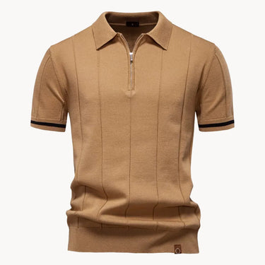 Polished Men’s Knit Polo Shirt With Quarter Zip And Ribbed Hem