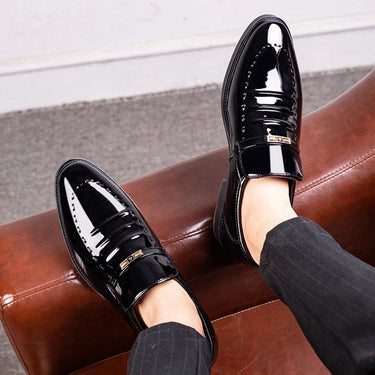 Polished Men’s Slip On Loafers With Glossy Finish And Strap Detail