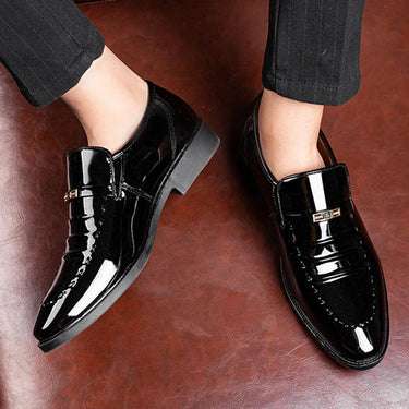 Polished Men’s Slip On Loafers With Glossy Finish And Strap Detail