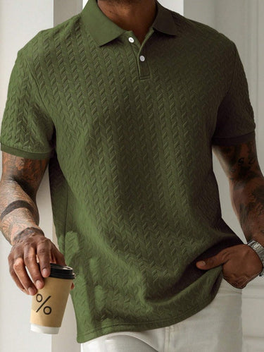 Polished Men’s Textured Polo Shirt With Short Sleeve And Button Placket