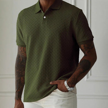 Polished Men’s Textured Polo Shirt With Short Sleeve And Button Placket