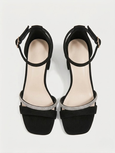 Polished Women’s Block Heel Sandals With Diamanté Strap And Ankle Buckle