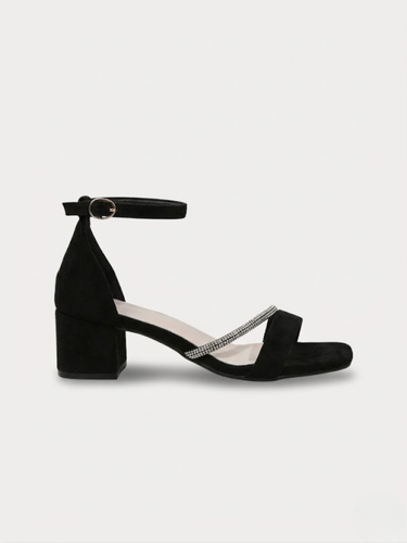 Polished Women’s Block Heel Sandals With Diamanté Strap And Ankle Buckle