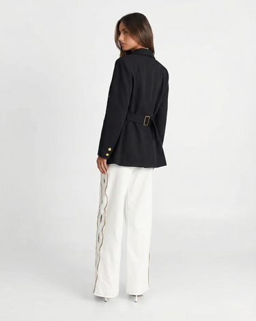 Polished Women’s Button Front Blazer With Notch Lapel And Gold Buttons