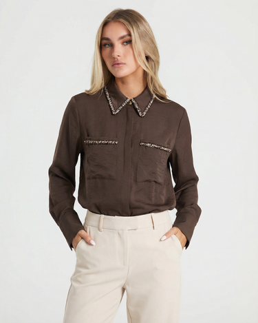 Polished Women’s Button Up Shirt With Long Sleeve And Chest Pockets