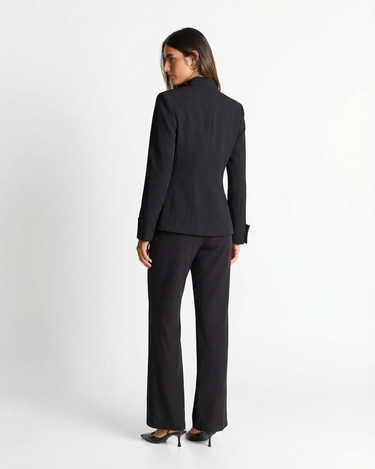 Polished Women's High Neck Blazer With Gold Button Front