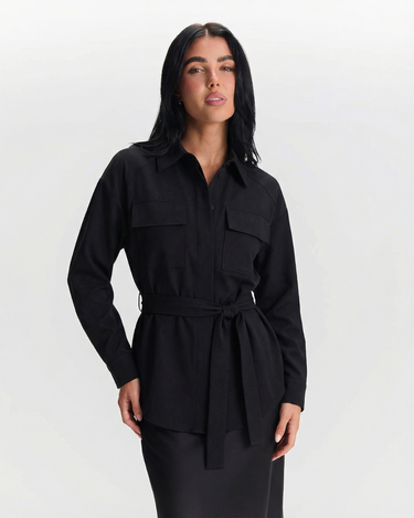 Polished Women’s Utility Shirt With Belted Waist And Long Sleeve