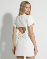 Puff Sleeve Mini Dress with Open Back and Bow Detail