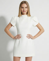 Puff Sleeve Mini Dress with Open Back and Bow Detail
