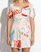 Puff Sleeve Mini Dress with Ric Rac Trim