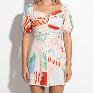 Puff Sleeve Mini Dress with Ric Rac Trim
