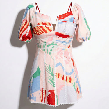 Puff Sleeve Mini Dress with Ric Rac Trim