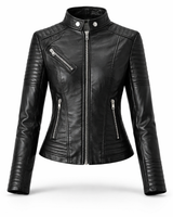 Interior lining detail of a women's genuine leather biker jacket