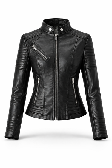 Interior lining detail of a women's genuine leather biker jacket