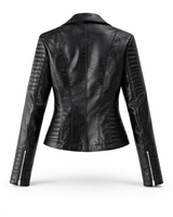 Quilted Leather Biker Jacket with Asymmetric Zip and Ribbed Panels