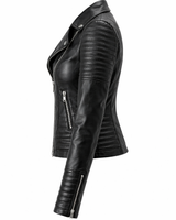 Quilted Leather Biker Jacket with Asymmetric Zip and Ribbed Panels
