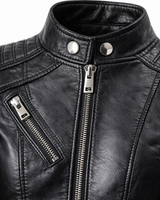 Quilted Leather Biker Jacket with Asymmetric Zip and Ribbed Panels