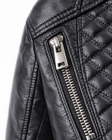 Quilted Leather Biker Jacket with Asymmetric Zip and Ribbed Panels