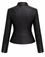 Quilted Leather Biker Jacket with Diamond Panels and Zip Detail