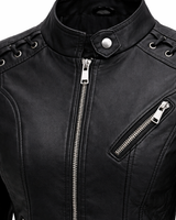 Quilted Leather Biker Jacket with Diamond Panels and Zip Detail